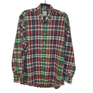 Brooks Brothers 346 Mens Cotton Tartan Plaid Button up Shirt L Holiday Party